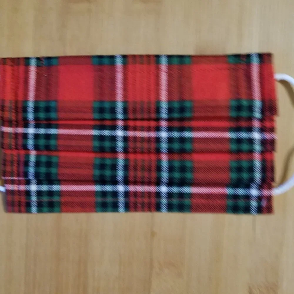 Hand Crafted Face Mask Red Green Christmas Plaid Cotton Kids